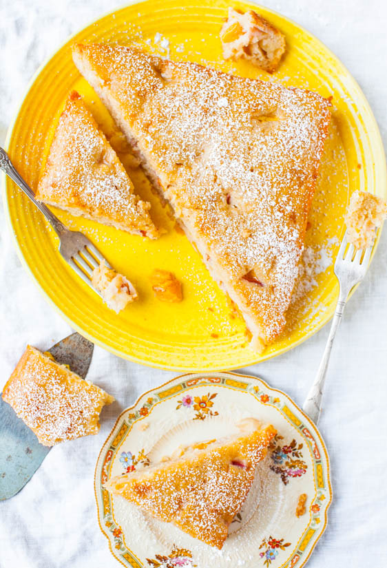 Peaches and Cream Cake — This cake tastes like one big, soft, fluffy, peach muffin. It’s ridiculously moist, tender, and falling-apart soft! 