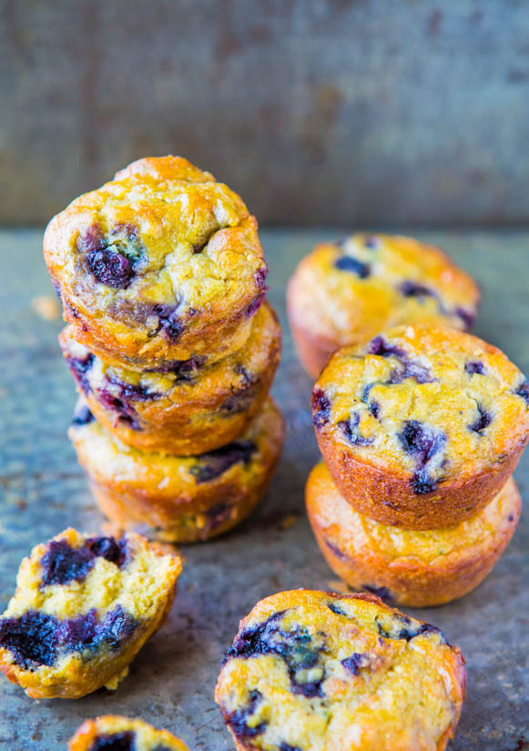 two stacks of homemade blueberry muffins