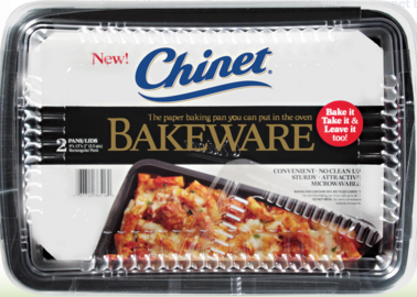 A package of chinet bakeware paper baking pans.