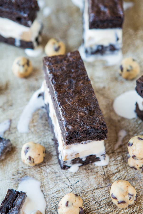 Fudgy Brownie Cookie Dough Ice Cream Sandwiches - Easy Recipe at averiecooks.com