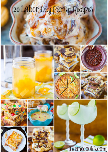 A collage of various dishes and drinks, suggesting recipe ideas for a labor day party.