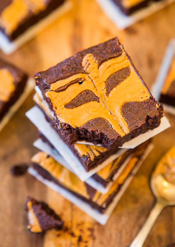 Peanut Butter-Swirled Fudgy Brownies - One Bowl Brownies & Easier Than A Mix at averiecooks.com