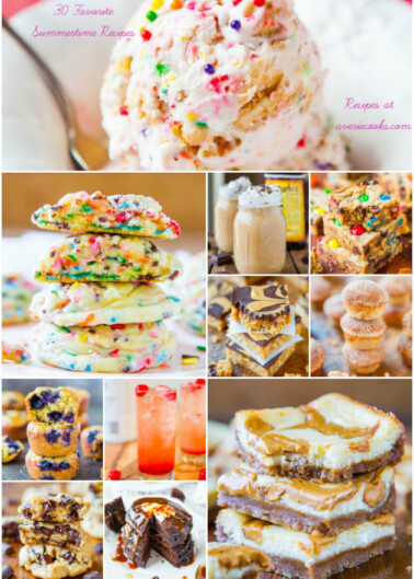 A collage of various colorful summer dessert recipes.