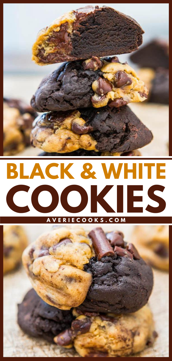 Black & White Cookies: Cream Cheese Chocolate Chip & Dark Chocolate Dark Brown Sugar - Easy Combination Cookie Recipe at averiecooks.com