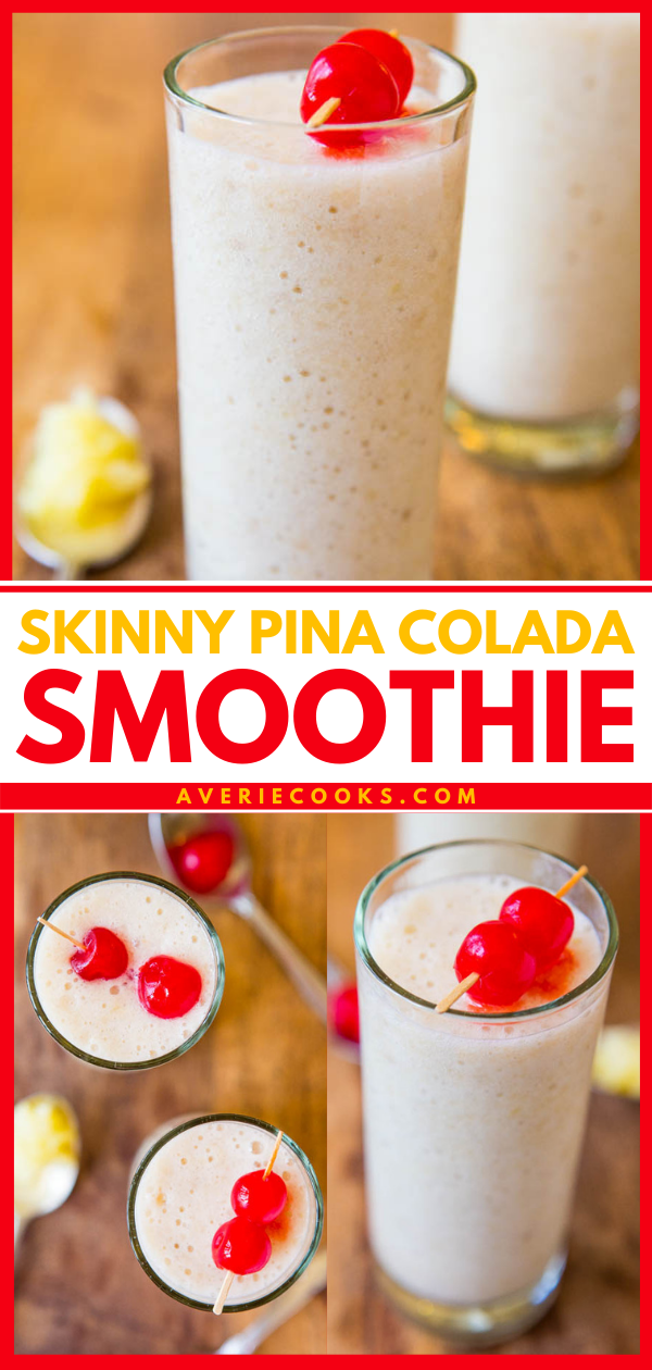 Piña Colada Smoothie — This creamy smoothies contains just four ingredients and is naturally vegan and gluten-free! I've also included instructions on how to turn it into a blended piña colada cocktail! 