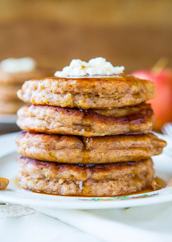 Apple Pie Pancakes with Vanilla Maple Syrup - Just as good as apple pie but healthier & way less work!
