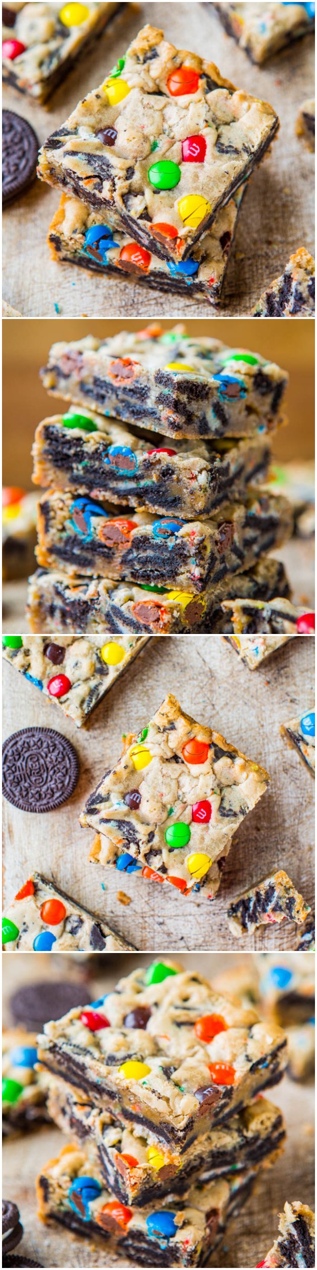 Loaded M&M Oreo Cookie Bars - Stuffed to the max with M&Ms and Oreos! Easy, no-mixer recipe that's ready in 30 minutes. Always a hit at parties!