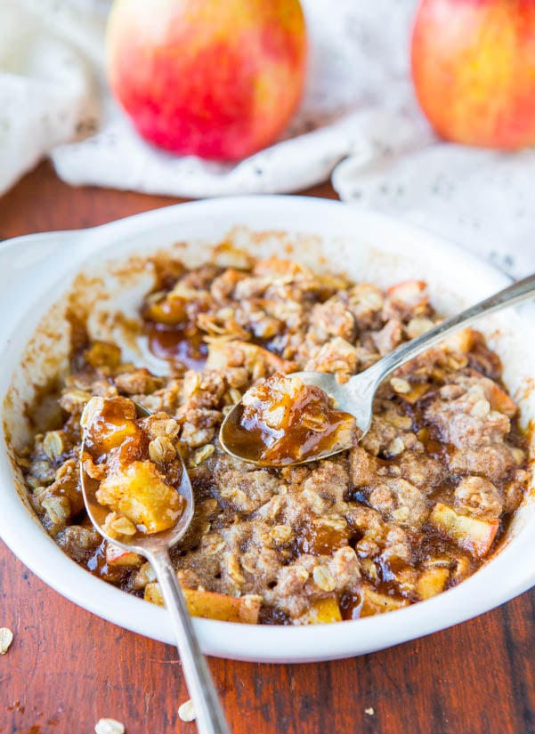 Microwave Apple Crisp with two spoons