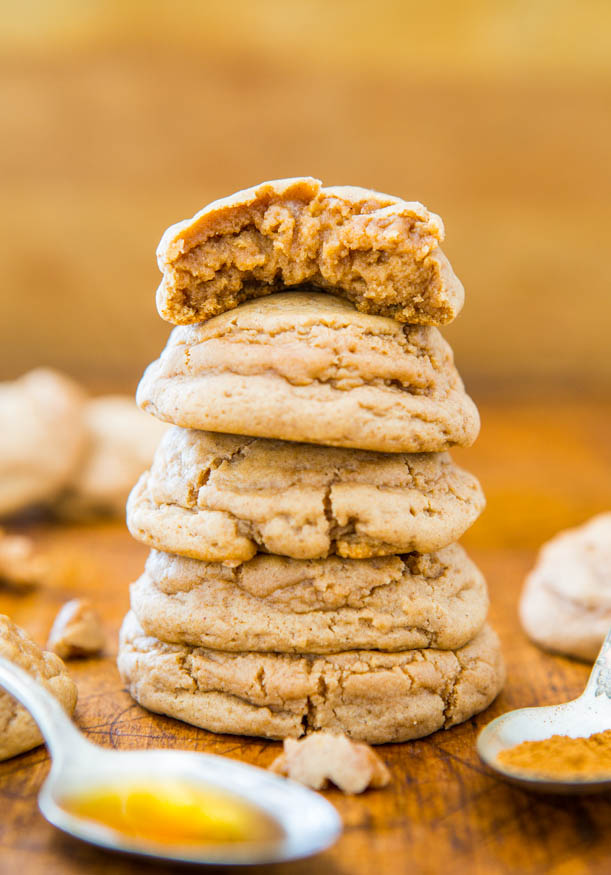 Pumpkin Spice Honey Cookies stacked on top of each other