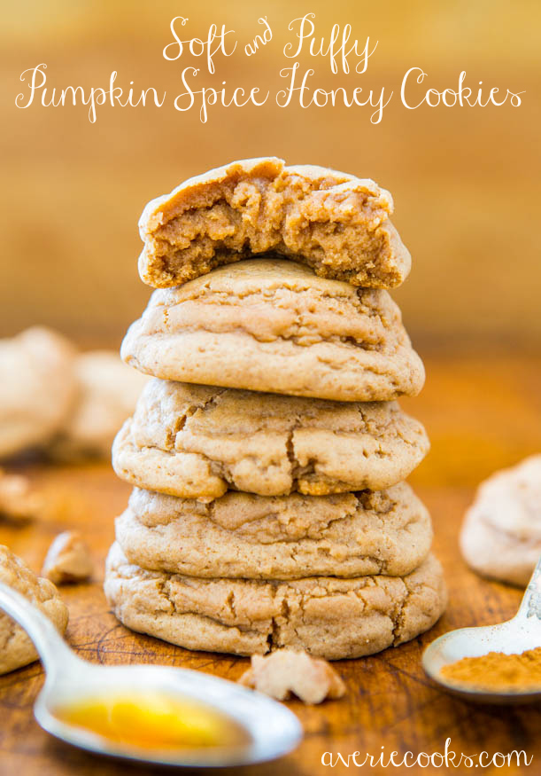 Soft & Puffy Pumpkin Spice Honey Cookies (not cakey!) - Easy recipe at averiecooks.com