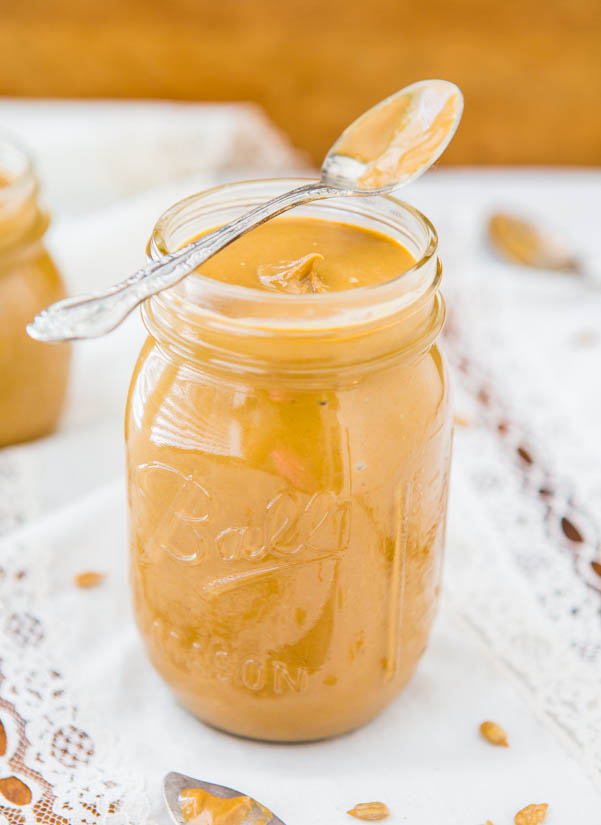 Homemade White Chocolate and Butterscotch Sunflower Seed Butter - Saves money and tastes incredible! Easy recipe at averiecooks.com