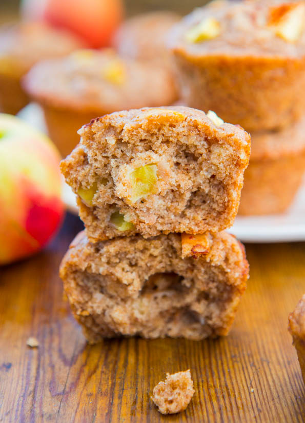 Vegan Apple Muffin cut in half and stacked on itself
