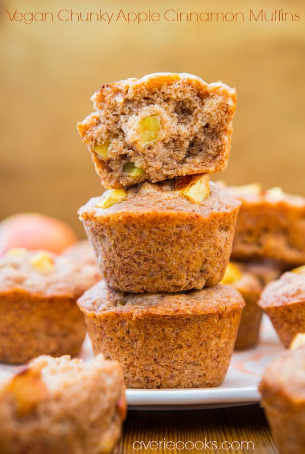 Vegan Chunky Apple Cinnamon Muffins - Easy, No-Mixer Recipe for Soft Muffins at averiecooks.com