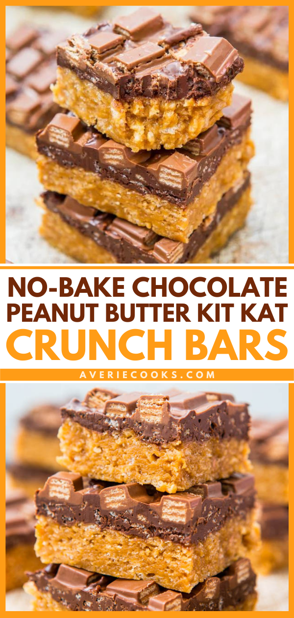 Chocolate Peanut Butter Kit Kat Crunch Bars (no-bake) - Easy Recipe at averiecooks.com
