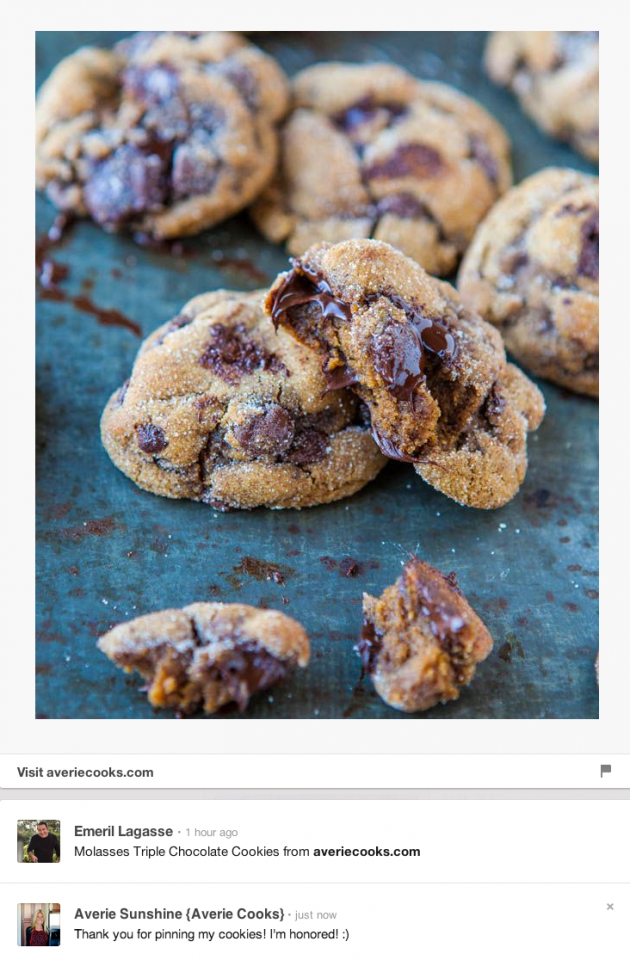 Screenshot of Emeril Lagasses' re-pin of triple molasses cookies