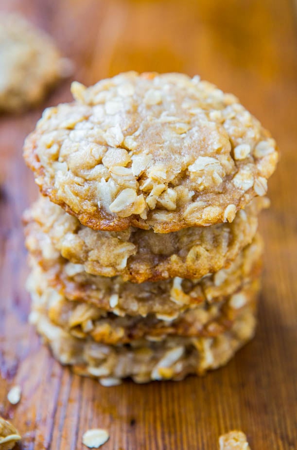 Chewy Anzac Biscuits (Oatmeal Coconut Cookies) — The flavors of coconut, honey, and maple syrup, along with the butter and brown sugar that caramelize while baking, give the cookies layers of flavors and an abundance of textures that just won’t quit!