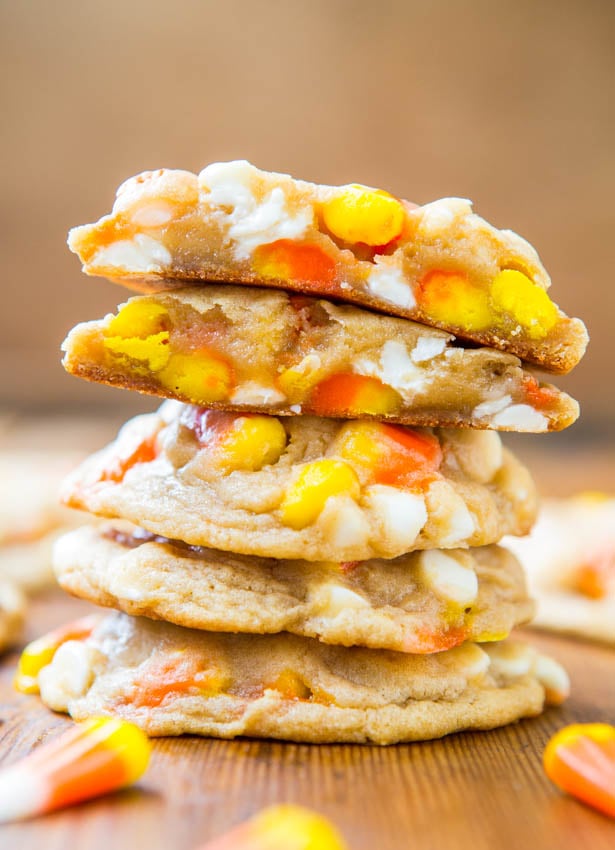 stack of five candy corn cookies