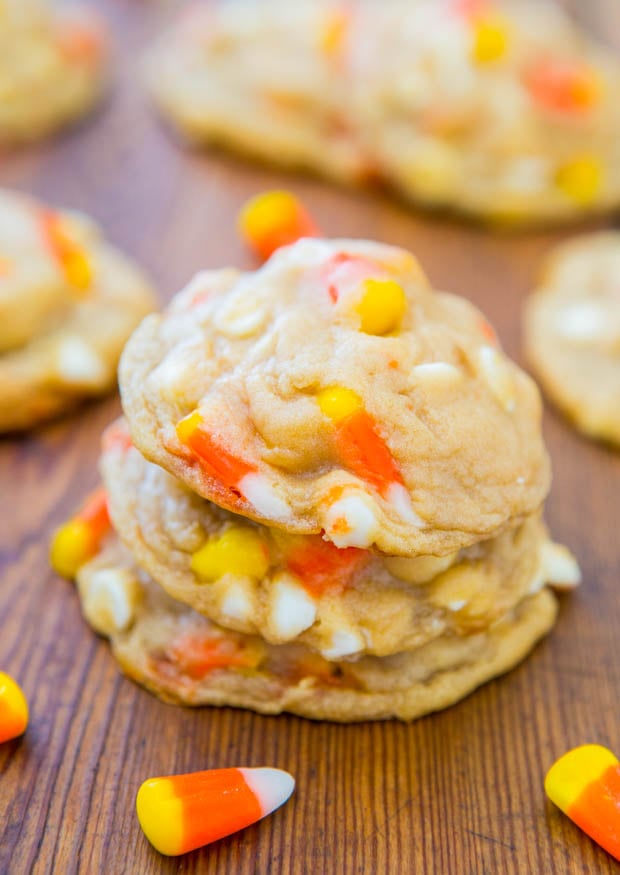 halloween cookies stuffed with candy corn and white chocolate chips
