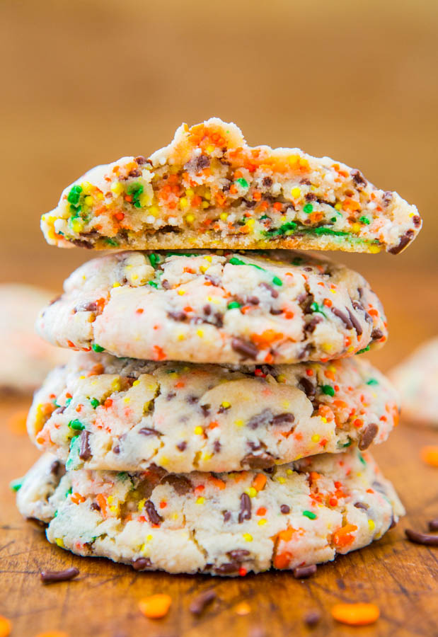 Copycat Lofthouse Sugar Cookies — Just like real Lofthouse cookies, but with sprinkles baked in! These fall cookies are soft, buttery, and they just melt in your mouth!
