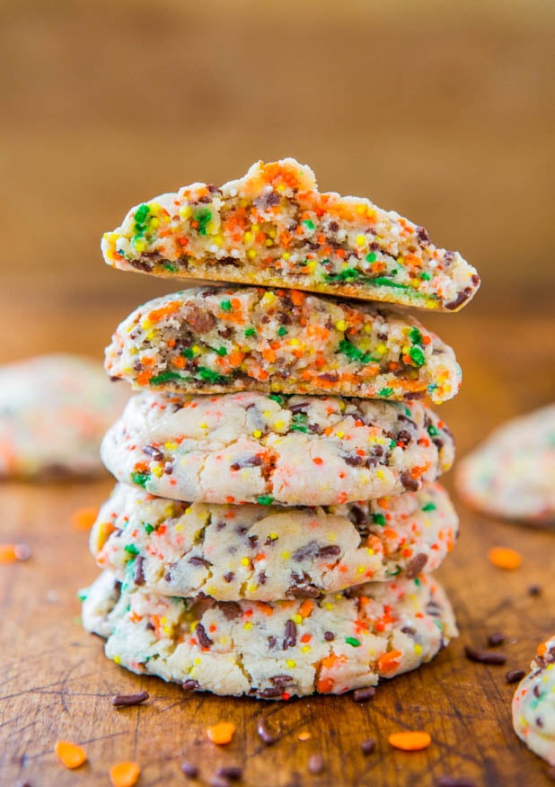 Copycat Lofthouse Sugar Cookies — Just like real Lofthouse cookies, but with sprinkles baked in! These fall cookies are soft, buttery, and they just melt in your mouth!