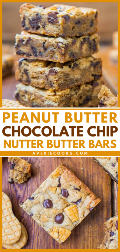 Peanut Butter Chocolate Chip Nutter Butter Bars - Averie Cooks