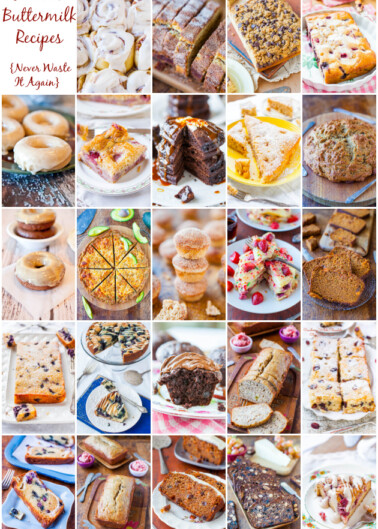 A collage of various buttermilk-based baked goods, each image depicting a different recipe.