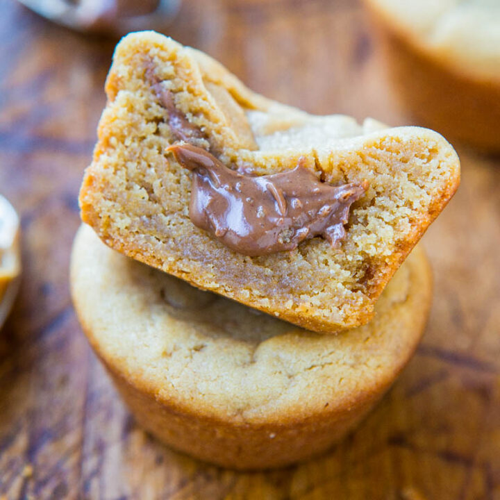 Dark Chocolate Peanut Butter-Stuffed Peanut Butter Cookie Cups