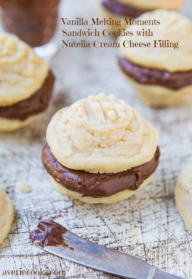 Vanilla Melting Moments Cookies with Nutella Filling — These vanilla sandwich cookies are so soft and they literally melt in your mouth! Perfect for Christmas, Easter, and family gatherings! 