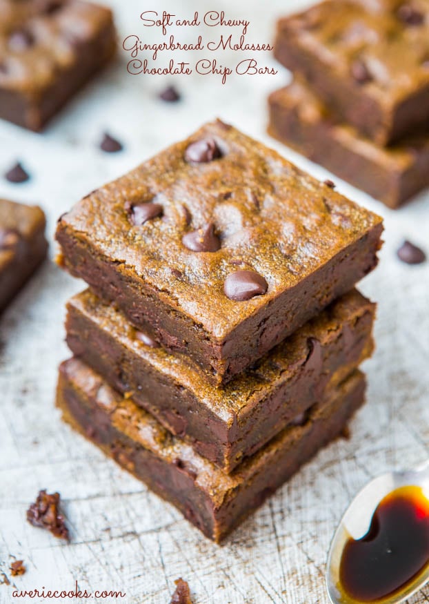 Soft and Chewy Gingerbread Molasses Chocolate Chip Bars 