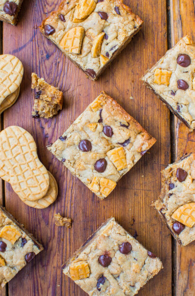 Peanut Butter Chocolate Chip Nutter Butter Bars - Averie Cooks