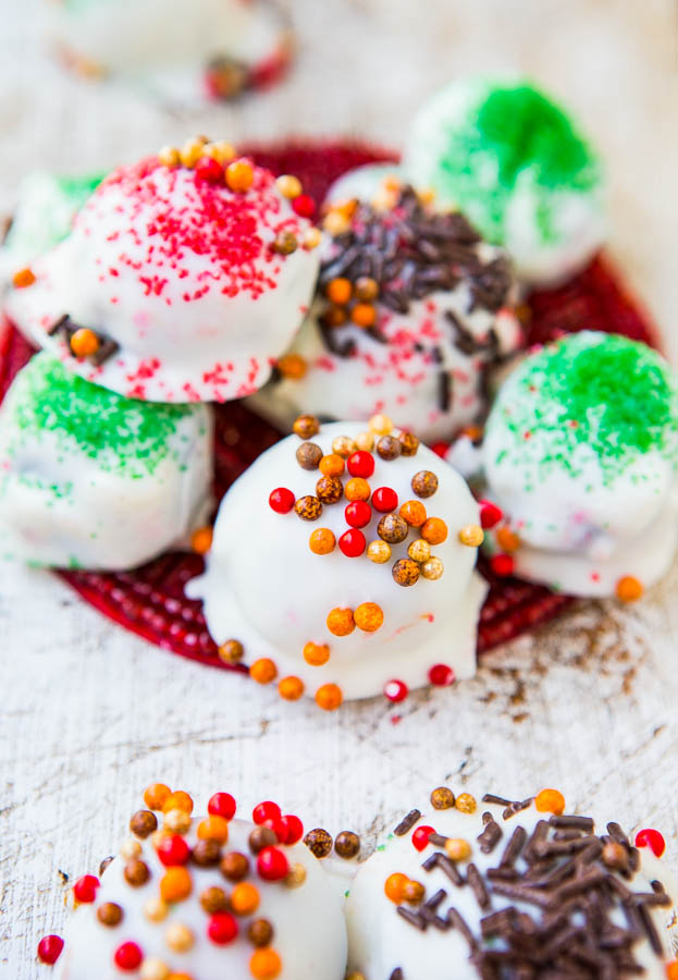 No-Bake Oreo Balls decorated with festive sprinkles