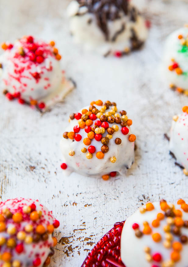 oreo truffles decorated with festive sprinkles