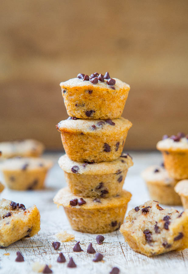 Vegan Chocolate Chip Mini Muffins stacked