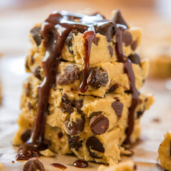 Edible Chocolate Chip Cookie Dough Bars with Hot Fudge