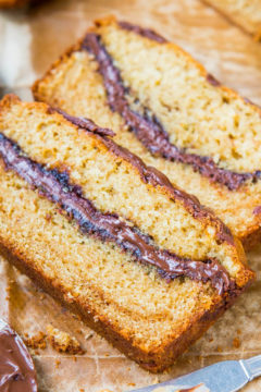Nutella-Layered-and-Swirled Peanut Butter Bread {Peanut Butter Loaf Cake}