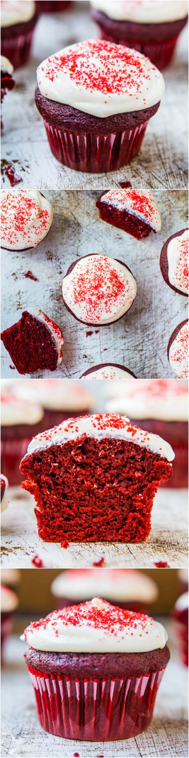 Red Velvet Cupcakes with Vanilla Cream Cheese Frosting {From Scratch} - Made in 1 bowl, no mixer & the cupcakes taste like they're from a bakery! Easy recipe at averiecooks.com