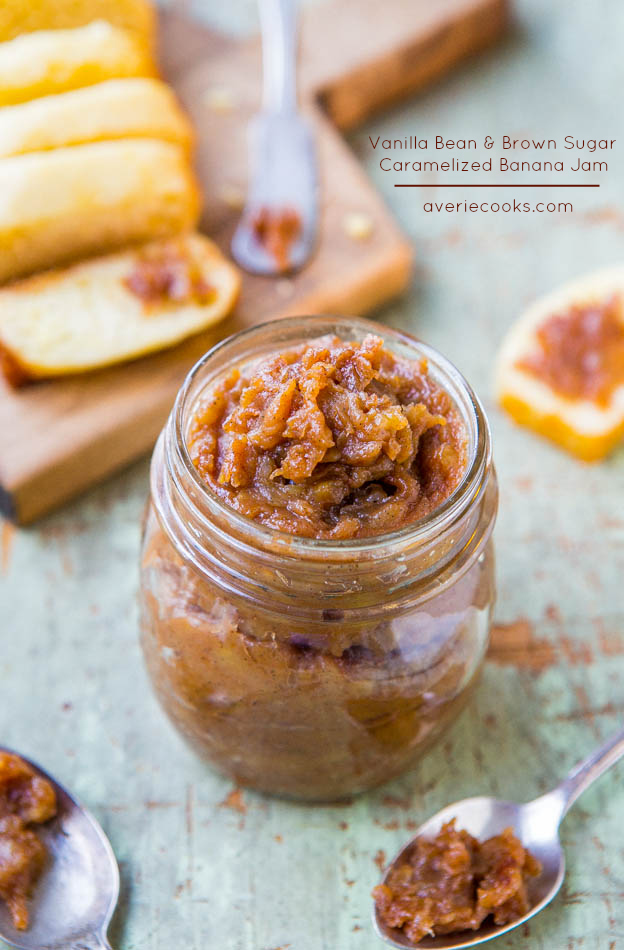 Vanilla Bean and Brown Sugar Caramelized Banana Jam (vegan, GF) - Use up your extra ripe bananas for this fast & easy jam that's ready in 20 minutes! 