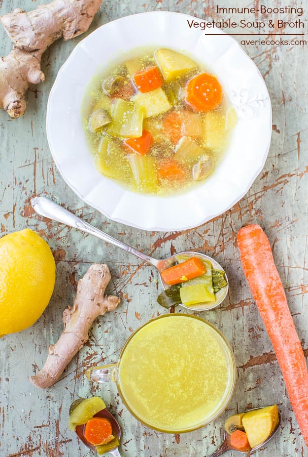 Immune-Boosting Vegetable Soup and Broth (vegan, GF) - Easy soup that's healthy, nourishing, and keeps you healthy! Bye-bye germs!