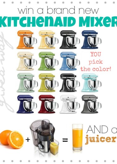 Enter a giveaway to win a new kitchenaid mixer in your choice of color plus a juicer.