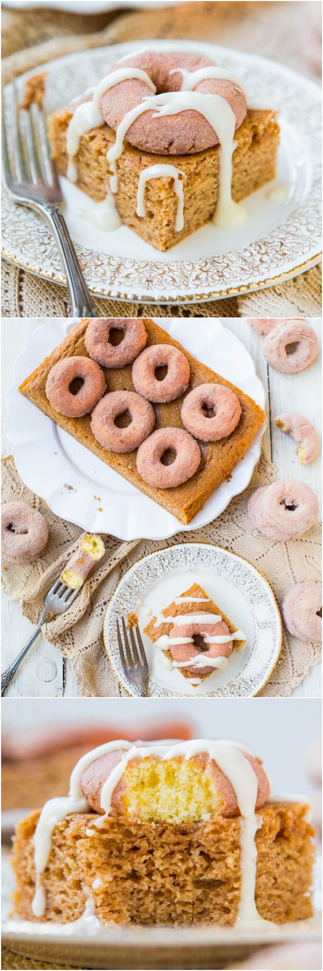 Cinnamon-Sugar Mini Donut-Topped Snickerdoodle Cake - Can't decide between donuts or coffee cake for breakfast? You can have them both in this soft, easy, one-bowl, no-mixer cake that's a crowd favorite! at averiecooks.com