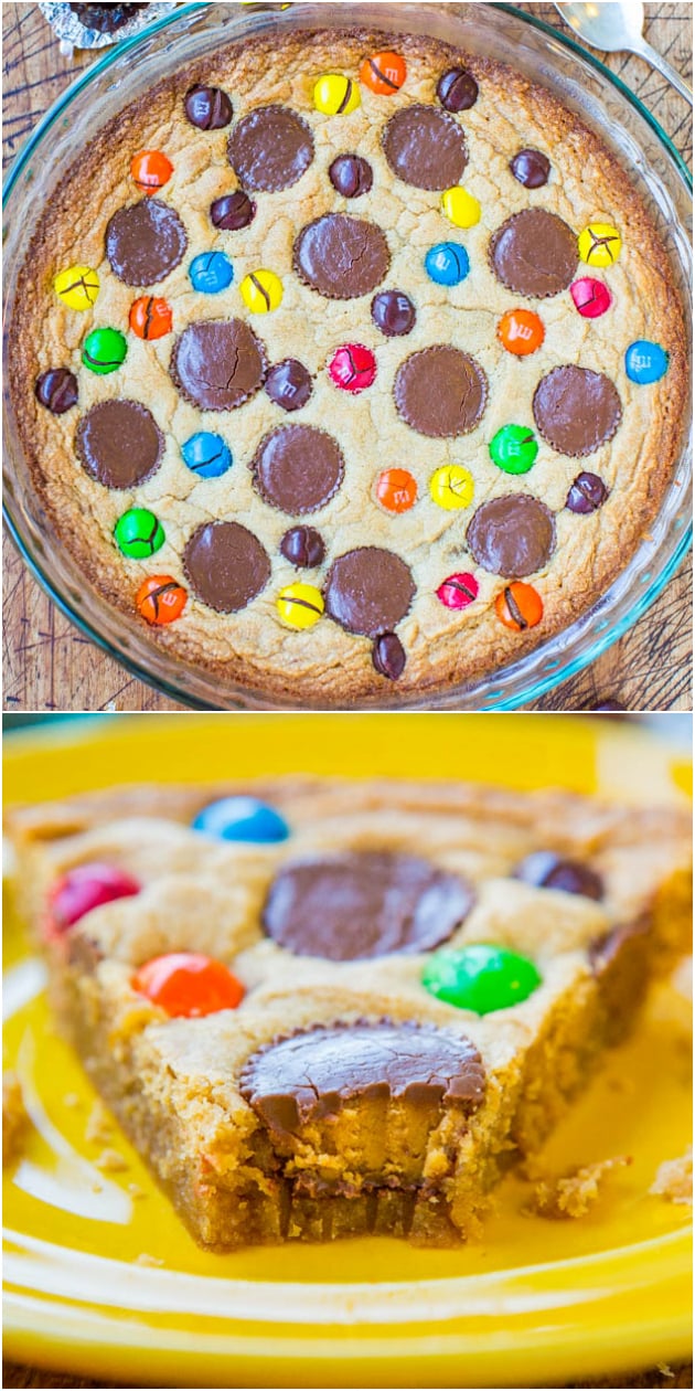 Triple Peanut Butter Cookie Pie - This fast & easy cookie pie has peanut butter worked in 3 different ways. If you're a peanut butter lover, this is for you!