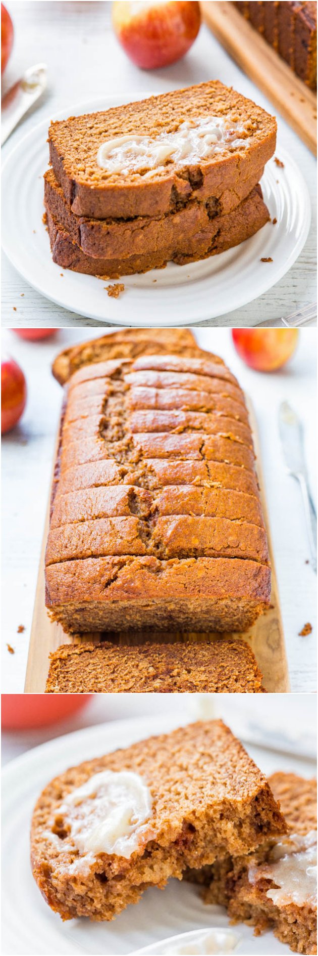Cinnamon Spice Applesauce Bread with Honey Butter - Applesauce keeps this bread so soft & moist! It's like apple spice cake, disguised as 'bread' so you can have extra!