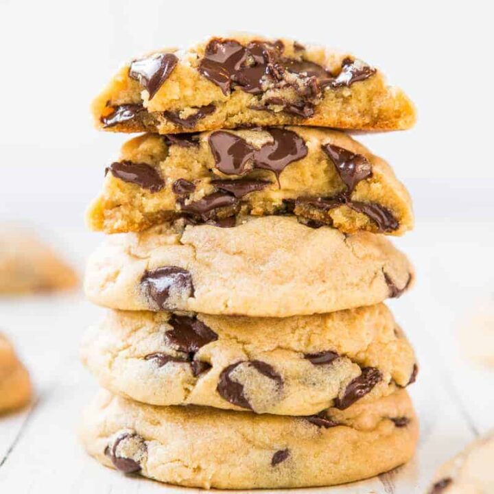 Stack of chewy chocolate chip cookies