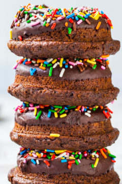 Baked Chocolate Donuts with Chocolate Ganache and Sprinkles