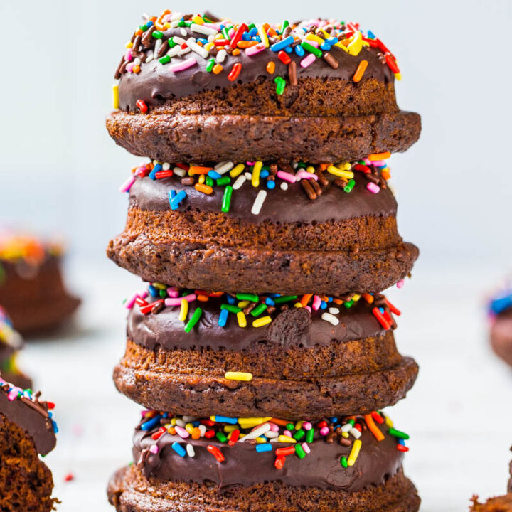 Baked Chocolate Donuts with Chocolate Ganache and Sprinkles