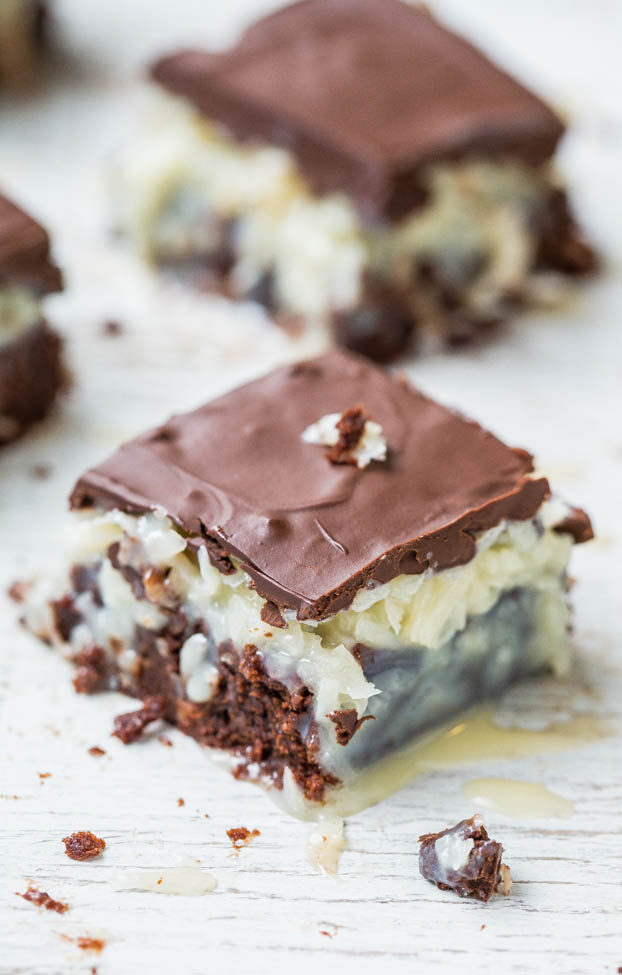 Chocolate Coconut Brownies — Like eating a Mounds candy bar that's on top of rich, fudgy brownies!! Easy and oh so good!!