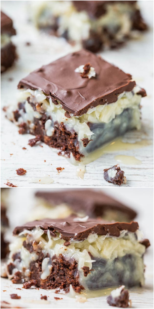 Chocolate Coconut Mounds Bar Brownies - Like eating a Mounds candy bar that's on top of rich, fudgy brownies! Easy and oh so good!