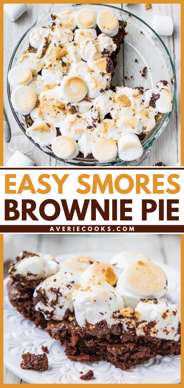 S'mores Brownie Pie — No campfire? No problem! This brownie pie is made with fudgy brownies topped with toasted marshmallows and graham cracker crumbs. Best s'mores ever!