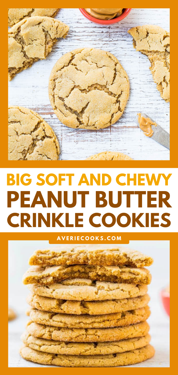 Chewy and Soft Peanut Butter Cookies — These soft peanut butter cookies are the peanut butter version of a molasses crinkle. They’re soft, supremely chewy, and have an old-fashioned peanut butter cookie flavor!