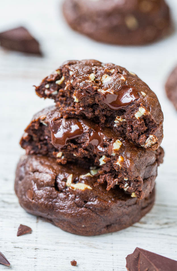 stack of three andes mint cookies surrounded by chocolate chunks